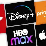 Streaming platformok logói: Netflix, Disney+, Prime Video, HBO Max, Apple TV+ fekvő elrendezésben